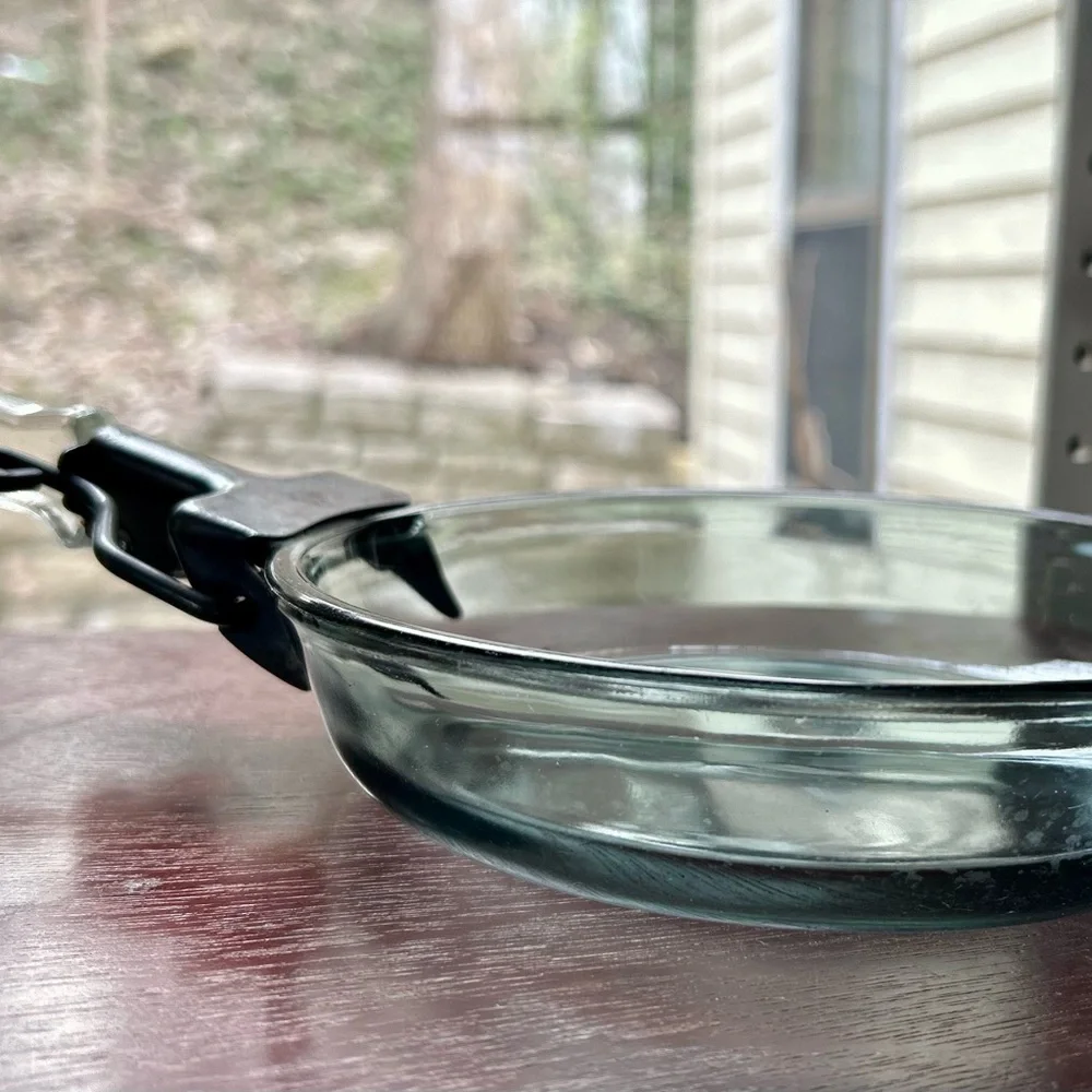 Vintage Glass Frying Pan with Metal Handle